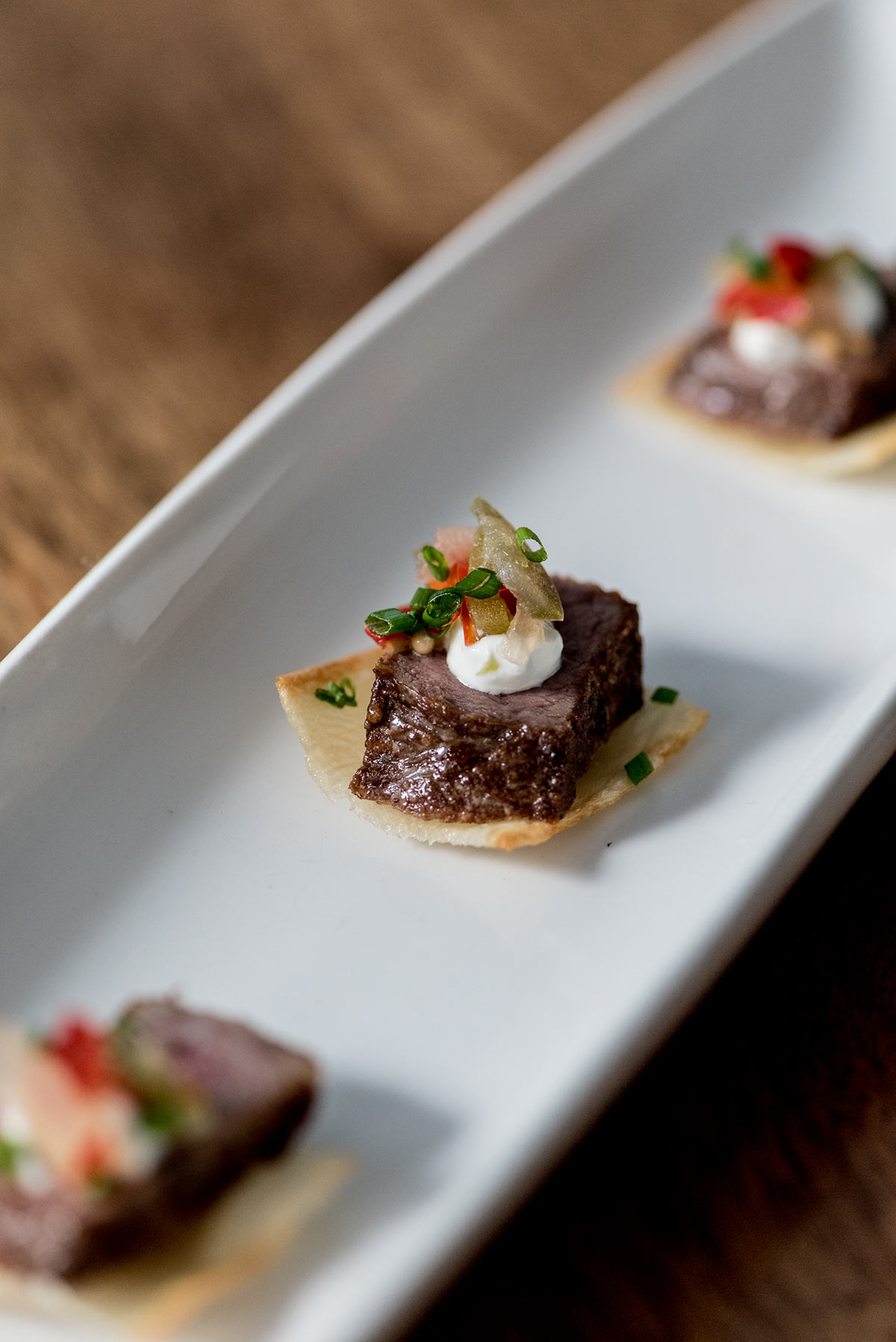 Grilled Steak hors d'oeuvre by Red Table Catering